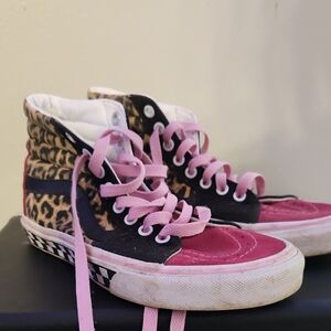 Vans Leopard Print High-Tops with Pink Accents